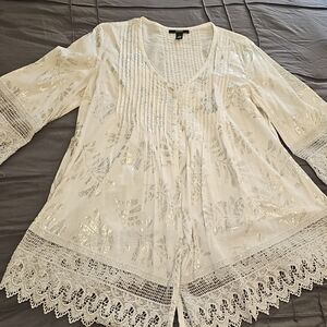 Alfani White and Silver Floral Blouse